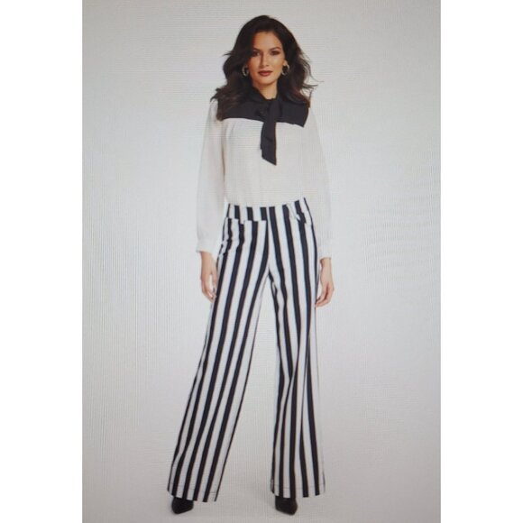 NY&CO Pull-On Stripe Wide-Leg Ponte Pant Superflex Fabric Contours/Flatters  XL - Picture 1 of 13
